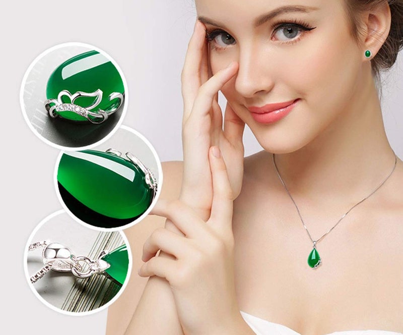 Goldenchen Fashion Jewelry 925 Sterling Silver CZ Crystal Butterfly Pear Cut Green Emerald Teardrop Pendant Necklace - Image 4